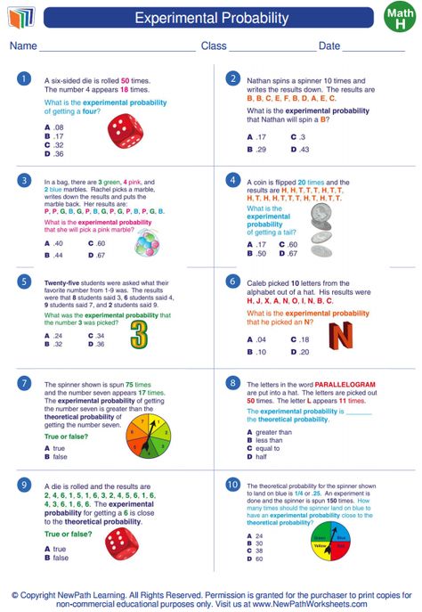 #download #free #printable #worksheets or #study #guides and #learn about Experimental Probability: https://newpathworksheets.com/math/grade-8/experimental-probability Maths Portfolio, Grade 8 Math, Probability Lessons, Probability Activities, Probability Math, 8th Grade Math Worksheets, Gcse Maths Revision, Probability Worksheets, College Math