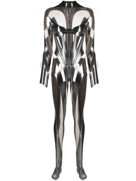 Mugler Inspired, Mugler Bodysuit, Metallic Jumpsuit, Lingerie Design, Kloe Kardashian, Metallic Bodysuit, Metallic Jumpsuits, Overalls For Women, Jump Around