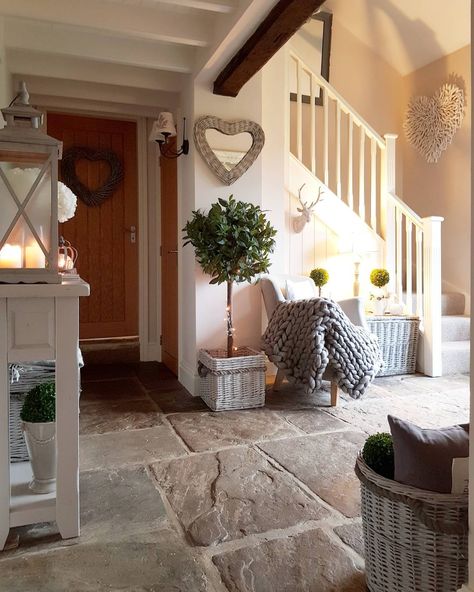 Hearts....hearts....and more hearts in our country home..converted barn. Create a cosy hallway. West Barn Interiors Ltd Country Hallway, Cottage Hallway, Barn Interior, Converted Barn, Hal Decor, Cottage Living Rooms, Cottage Interiors, Cottage Living, Style At Home