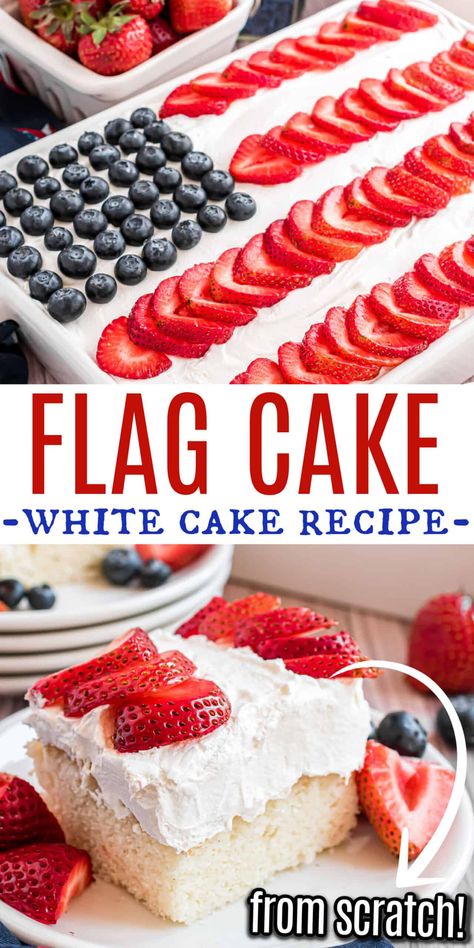 Strawberry Poke Cake Recipe, Flag Cake Recipe, Strawberry Jello Cake, Flag Desserts, Strawberry Poke Cake, American Flag Cake, Memorial Day Desserts, Strawberry Poke Cakes, Poke Cake Recipe