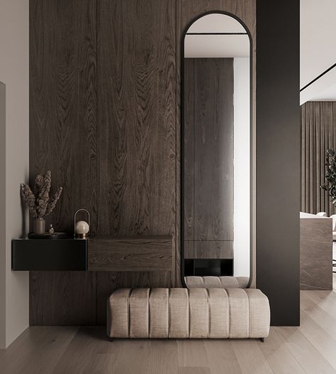 STOLITSA HOUSE 95 on Behance Vstupná Hala, Home Hall Design, Dressing Table Design, Revit Architecture, Hallway Designs, Autodesk Revit, Foyer Design, 아파트 인테리어, Design Room