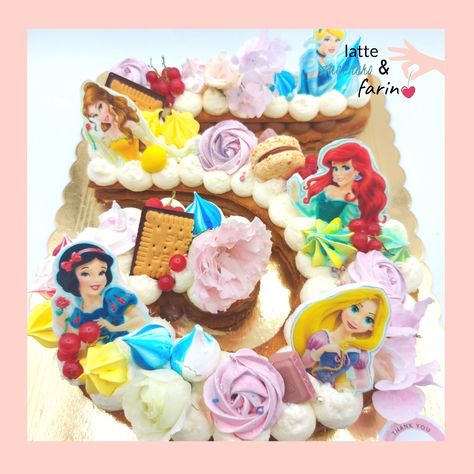 Disney Princess Number Cake, Number 3 Cakes, Disney Princess Birthday Cakes, Twin Birthday Parties, Cream Tart, Princess Birthday Cake, Disney Princess Birthday, Disney Princess Party, Number Cake