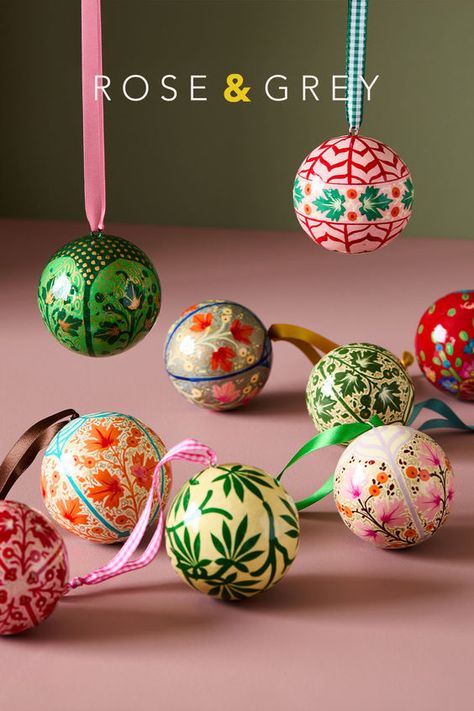 Add decorative baubles to your Christmas tree this year. Beautiful and colourful patterned Christmas decorations from Rose & Grey. Eye-catching Christmas baubles with beautiful ribbon. Christmas Bauble Ideas, Bauble Decoration Ideas, Colourful Christmas Decorations, Bauble Ideas, Colorful Christmas Decorations, Scandi Furniture, Colourful Christmas, Cats Christmas, Ikea Finds