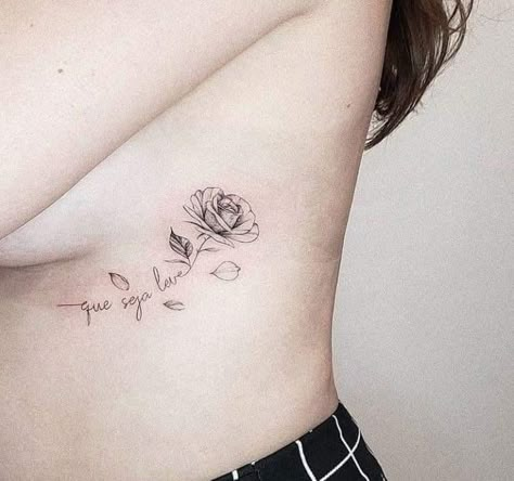 Rose Tattoo With Name, Rib Tattoo Quotes, Underboob Tattoo Designs, Floral Back Tattoos, Ribcage Tattoo, Ear Tattoo Ideas, Small Rose Tattoo, Ear Tattoos, Hip Tattoos Women