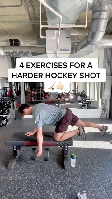 Sam Jones / Personal Trainer on Instagram: "Want to shoot harder? Give these 4 upper body exercises a try in your next workout! 🏒🔥 . . . . . #hockey #hockeystick #puck #Instahockey #ncaahockey #hockeyisforeveryone #icerink #hockeyplayer #hockeyfan #hockeyplayers #hockeyskills #hockeydad #hockeytraining #hockeynightincanada #powerskating #hockeygram #stanleycup #hockeyislife #hockeylife #pucklife #nhl #hockeygame #fit #hockeyfitness #hockeycanada #workout #bauer #ccm #stanleycupplayoffs" Weight Training For Hockey, Hockey Tips, Hockey Workouts, Hockey Shot, Hockey Practice, Upper Body Exercises, Sam Jones, Hockey Goal, Hockey Drills