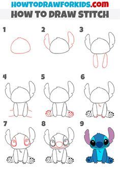 Easy Stitch Drawing Step By Step, Easy To Draw Stitch, Step By Step Stitch Drawing, How To Paint Stitch, Easy How To Draw Disney Characters, Stitch And Angel Drawing Easy, How To Draw Stitch Easy, Cute Stitch Drawings Easy, Step By Step Drawing Disney Characters