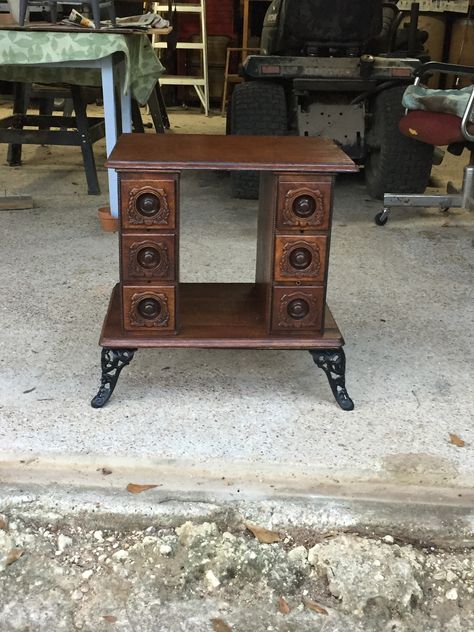 Repurposed sewing machine parts Old Sewing Machine Cabinets Repurposed, Sewing Machine Base Repurposed, Treadle Sewing Machine Ideas Repurposed, Sewing Machine Drawers Repurposed, Sewing Drawers, Drawers Repurposed, Sewing Machine Drawers, Sewing Machine Tables, Sewing Machine Cabinet