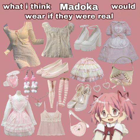 Madoka Magica Outfit Ideas, Madoka Magica Inspired Outfits, Madoka Magica Clothes, Madoka Inspired Outfit, Madoka Magica Outfits, Madoka Kaname Aesthetic, Madoka Magica Headcanons, Homura Aesthetic, Madoka Aesthetic