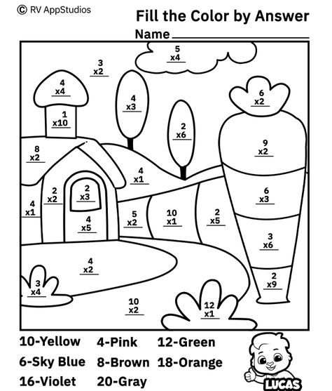 Fill color by answer worksheet is a great way to learn with fun. Teachers and parents can print this FREE Fill Color printable to help kids practice multiplication without getting bored. It helps children to multiply with focus and fun. #practicedaily #keeppracticing #primaryeducation #repetition #color #number #worksheets #practice #kids #rvappstudios Multiplication Coloring Worksheets, Math Multiplication Worksheets, Worksheet Coloring, Math Coloring Worksheets, Educational Apps For Kids, Coloring Worksheets, Writing Paper Printable Stationery, Alphabet Tracing Worksheets, Multiplication Worksheets