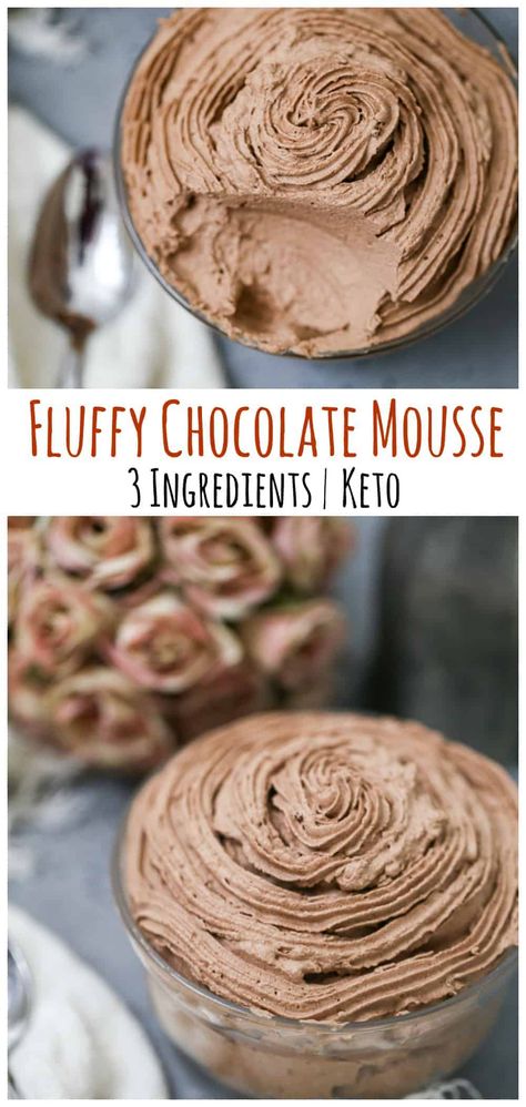 Keto Fluffy Chocolate Mousse - 3 Ingredients of Heaven! Dolce Poche Calorie, Keto Quiche, Desserts Keto, Breakfast Low Carb, Postre Keto, Keto Pancakes, Low Carb Dessert, Keto Brownies, Keto Dessert Easy