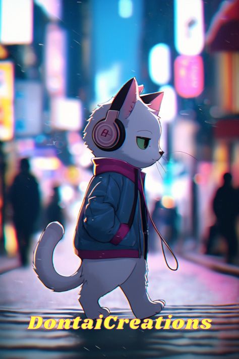 Anime Wearing Headphones, Cat Vibing, Cat Wearing Headphones, Cat With Headphones, Cat Headphones, Headphones Art, Wearing Headphones, Wearing Headphone, Gadgets Technology Awesome