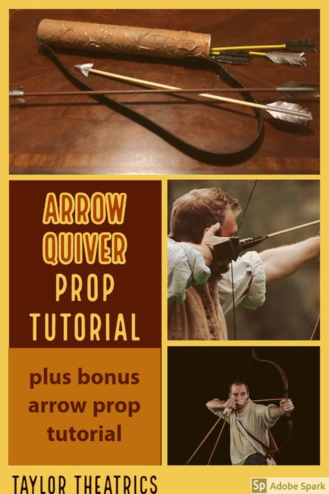 This arrow quiver prop tutorial and bonus arrow prop tutorial are both great projects for beginners. They provide a usable prop that is sturdy, inexpensive, and easy to make. -Peter Pan and Wendy Props Peter Pan Props, Narnia Props, Diy Quiver, Dnd Halloween, Archer Costume, Arrow Cosplay, Archery Quiver, Medieval Outfit, Arrow Quiver