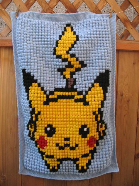 Pixel Crochet Pattern, Pikachu Pixel, Pixel Blanket, Crochet Bobble Stitch, Bobble Stitch Crochet, Crochet Bobble, Crochet Pokemon, شال كروشيه, Pixel Crochet