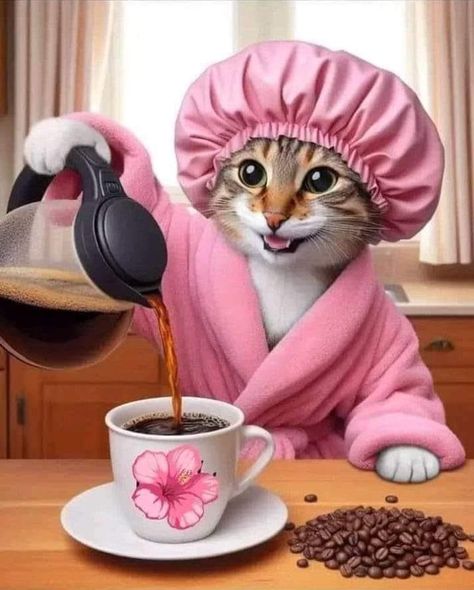 Pouring Coffee, Good Morning Animals, Katt Grejer, Good Morning Funny Pictures, Image Chat, Cute Animal Clipart, Good Morning Funny, Cute Good Morning, Funny Cute Cats