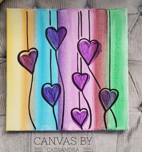 Color Markers Art, Sip And Paint Ideas, Heart Paintings, Cute Easy Paintings, Markers Art, Color Markers, Sip And Paint, Acrylic Art Projects, Painted Clay Pots