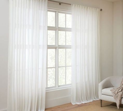 Timeless Whites | Pottery Barn Sheer White Curtains, Pottery Barn Curtains, White Sheer Curtains, Curtain Shop, Post Grad, Sheer Curtain Panels, Sheer Drapes, White Pottery, Tiny Apartment