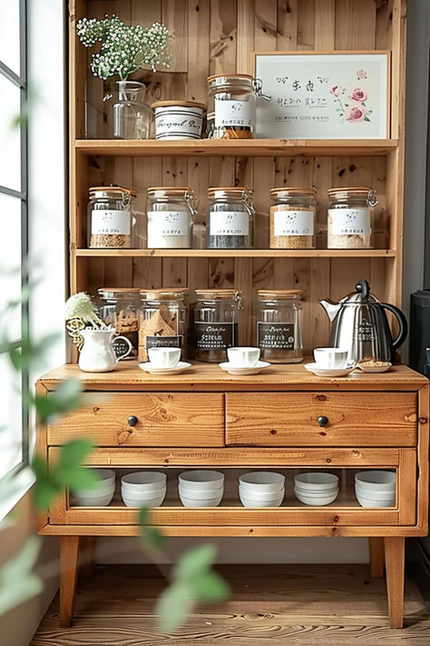 35 Small Tea Station Designs That Make a Big Impact Tea Station Ideas, Organized Ideas, Small Space Inspiration, Tea Station, Small Apartment Living, Antique Store, Small Apartment, Antique Stores, Loose Leaf Tea