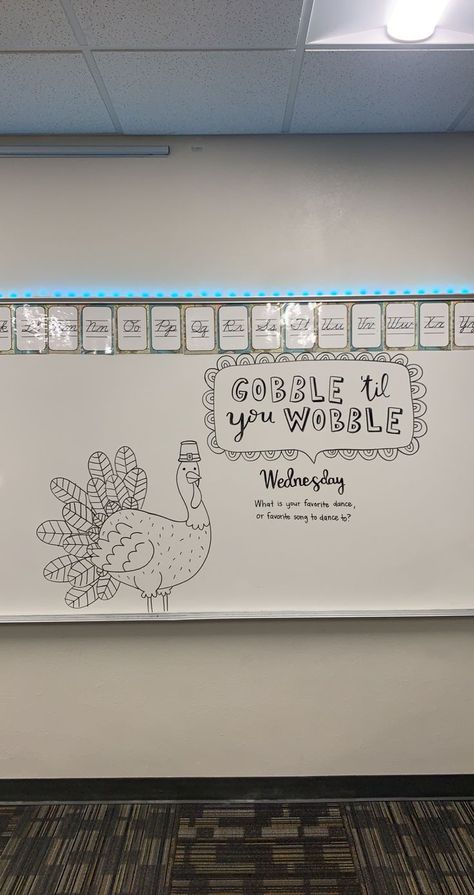 Gobble Til You Wobble Wednesday White Board Design Classroom, Wednesday Question Of The Day Classroom, White Board Writing Prompts, Wednesday Whiteboard Prompt, White Board Drawings Whiteboard, Handwriting Prompts, Wednesday Morning Message, Monday Whiteboard Prompt, Wednesday Whiteboard