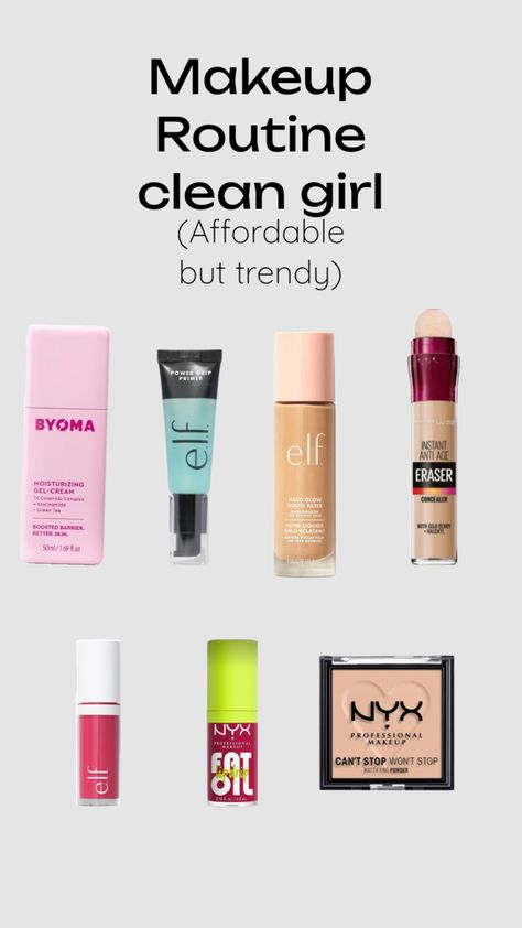 Affordable Clean Girl Makeup, Clean Makeup Products Drugstore, Makeup For 15 Yrs Old, That Girl Makeup Products, Clean Girl Makeup Products, Clean Girl Makeup Routine, Makeup Routine Guide, Dollar Makeup, Target Makeup