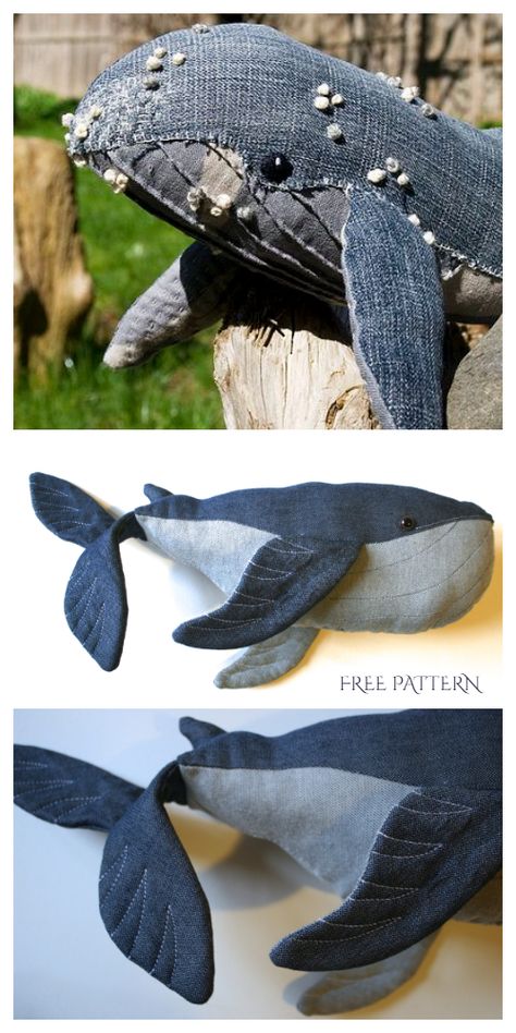 DIY Recycled Demin Jean Whale Plush Free Sew Patterns | Fabric Art DIY Fabric Art Diy, Whale Plush, Sew Patterns, Whale Pattern, Animal Sewing Patterns, Christmas Ornaments Diy, Patterns Fabric, Sewing Stuffed Animals, Xmas Trees