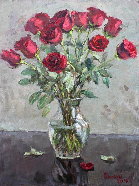 Red Roses Art, Roses And Violets, Painting The Roses Red, Roses Art, Rose Oil Painting, Red Rose Bouquet, Rose Art, Rose Painting, Floral Painting