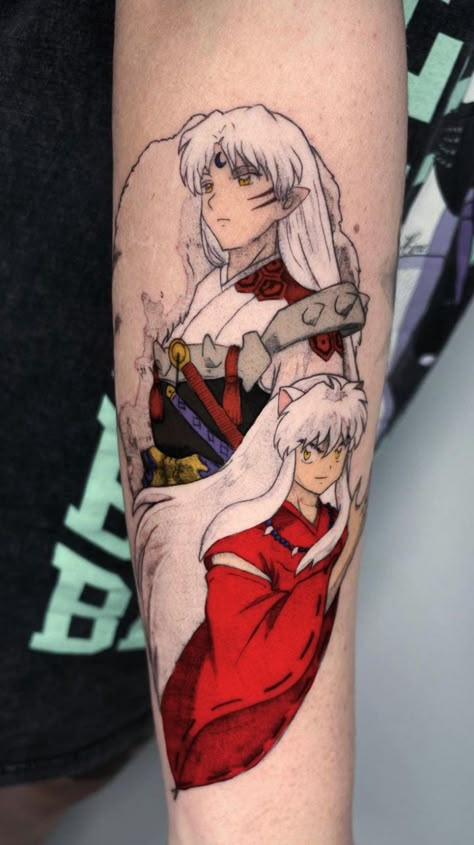 Inuyasha And Sesshomaru Tattoo, Anime Tattoo Sleeve Women, Inuyasha Tattoo Sesshomaru, Anime Tattoos Inuyasha, Sesshomaru Tattoo, Inuyasha Tattoo Ideas, Tattoo Pequeños, Inuyasha Tattoo, Baphomet Tattoo