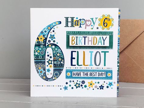 Happy 6th birthday card | personalised birthday card | six year old boy cards 6th Birthday Theme, 6th Birthday Boy, 6th Birthday Boys, Sixth Birthday, Happy 6th Birthday, Happy Birthday Design, Birthday Cards For Boys, Boy Cards, Boys Birthday