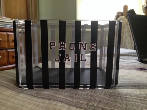 My phone jail for this year. Phone Jail Classroom, Classroom Highschool, Phone Prison, Jail Ideas, Phone Jail, High School History Classroom, School Nurse Office Decorations, School Nurse Office, Bucket Ideas