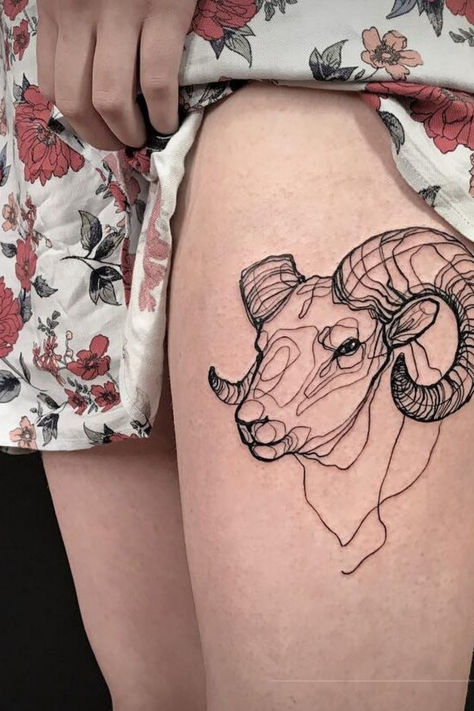 Looking for aries tattoo ideas for women and men?! If you want unique, minimalist aries tattoos to get inspired, we've got you covered with some gorgeous zodiac tattoo ideas HERE Year Of The Goat Tattoo Design, Aries And Aquarius Tattoo Combined, Ram Tattoo Feminine Aries, Aries Sagittarius Tattoo, Aries Tattoo Ideas, Zodiac Tattoo Ideas, Widder Tattoo, Aries Ram Tattoo, Goat Tattoo