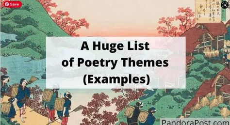 In poetry the author tries to relay a general message, emotion, human experience, or idea which we call the theme. The theme can be specific to a single piece of work or reoccurring throughout an entire collection. We have already seen reoccuring themes in the work of David Campos and Gary Jackson. Sometimes themes can be tricky to identify. This list will help to identify common themes and explain them when critiquing future assigned readings. Poetry Theme Ideas, Poetry Themes, Poem Themes, Popular Poems, Poem Topics, Best Poetry, You Poem, American Literature