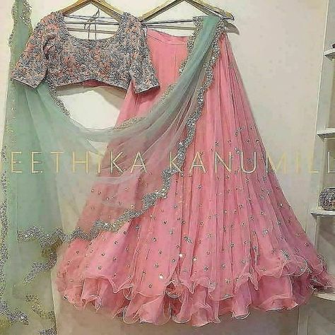 Half Saree Lehenga, Indian Lehenga Choli, Lehenga Designs Simple, Lehnga Dress, Indian Party Wear, Half Saree Designs, Net Lehenga, Salwar Kamiz, Pink Lehenga