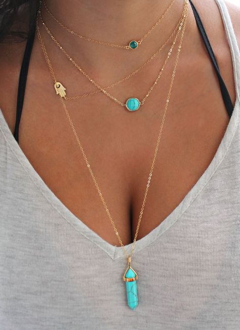 Necklaces Swarovski, Bijoux Art Nouveau, Ethno Style, Delicate Necklaces, Accesories Jewelry, Gold Necklace Layered, Swarovski Jewelry, Crystal Necklace Pendant, Turquoise Gemstone