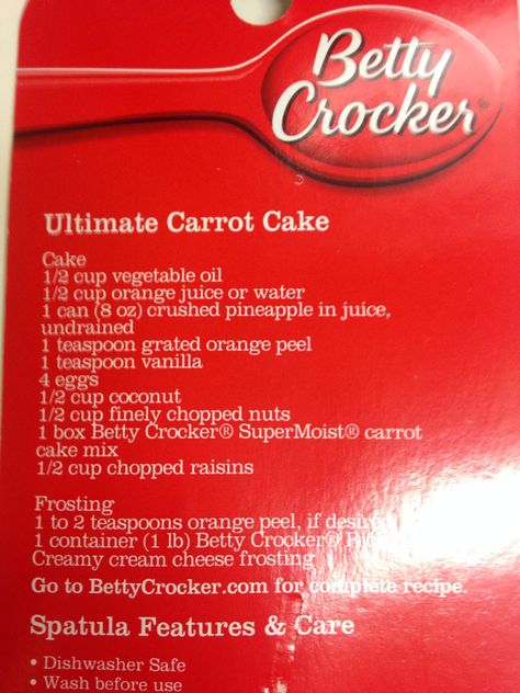 Ultimate carrot cake from Betty Crocker Carrot Cake Betty Crocker Recipe, Carrot Cake Recipe Betty Crocker, Carrot Cake Recipe From Box Cake, Boxed Carrot Cake Recipes, Betty Crocker Carrot Cake Mix Recipes, Betty Crocker Carrot Cake Recipe, Carrot Cake From Cake Mix Recipe, Boxed Carrot Cake Taste Homemade, Carrot Cake From A Box Recipes