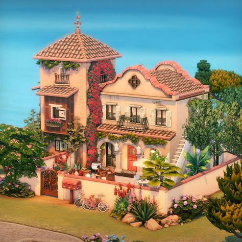 Spanish Style Homes Sims 4, Spanish Villa Sims 4, Sims 4 Spanish House, Sims 4 Spanish Style House, Sims 4 House Floor Plans, Sims 4 Desert House, Sims 4 Mediterranean House, Sims 4 Tartosa, Sims Sulani