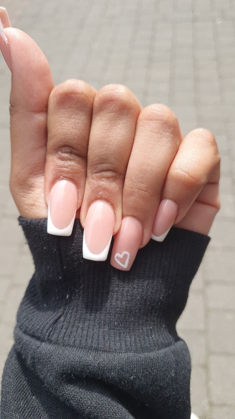 Initial Nails French Tip, Nude Simple Nails, French Tip Nails With Initials, Nails With His Initials, French Tip With Heart, Volleyball Nails, Ongles Gel French, Ballerina Nails Designs, White Tip Nails