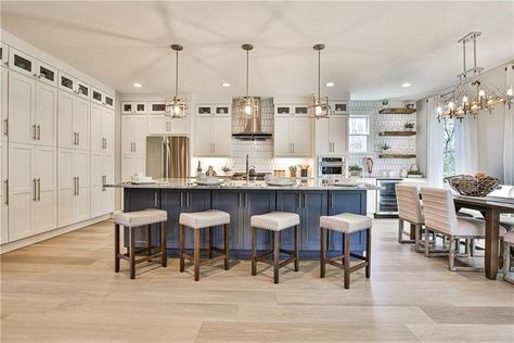 Winning House in HGTV's 'Rock the Block' Season 2 Is Listed for $635K | realtor.com® Great Room Lighting Open Concept, Open Concept Lighting Ideas, Open Concept Lighting, L Kitchen Ideas, Open Dining Room And Kitchen, Kitchen And Dining Room Lighting, Open Concept Kitchen Dining, House Pic, Open Kitchen Design