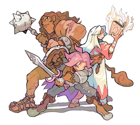 Squad Character Design, Dnd Team Art, Adventurer Fantasy Art, 3 Character Pose, Monsters Character Design, Krita Drawing, Character Composition, Adventure Time Style, Fantasy Adventurer