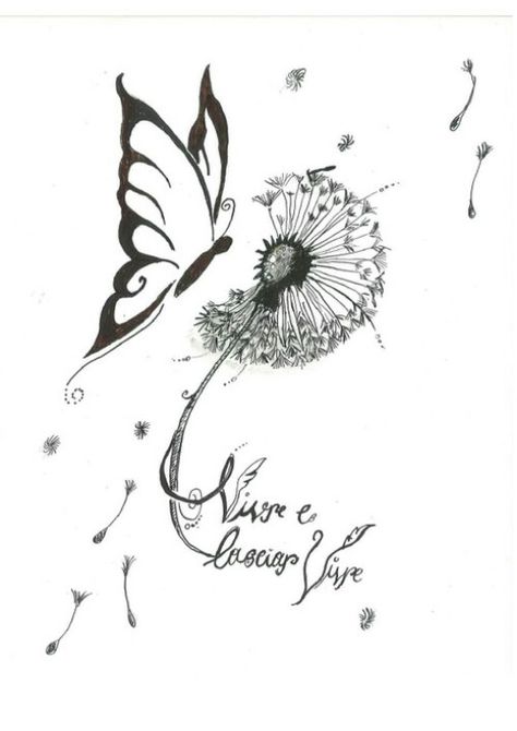 Dandelion Tattoo Butterfly Design, Plants Sketch, Dandelion Tattoo Design, Butterfly With Flowers Tattoo, Dandelion Tattoo, Tattoo Butterfly, A Dandelion, Dragonfly Tattoo, Butterfly Tattoo Designs