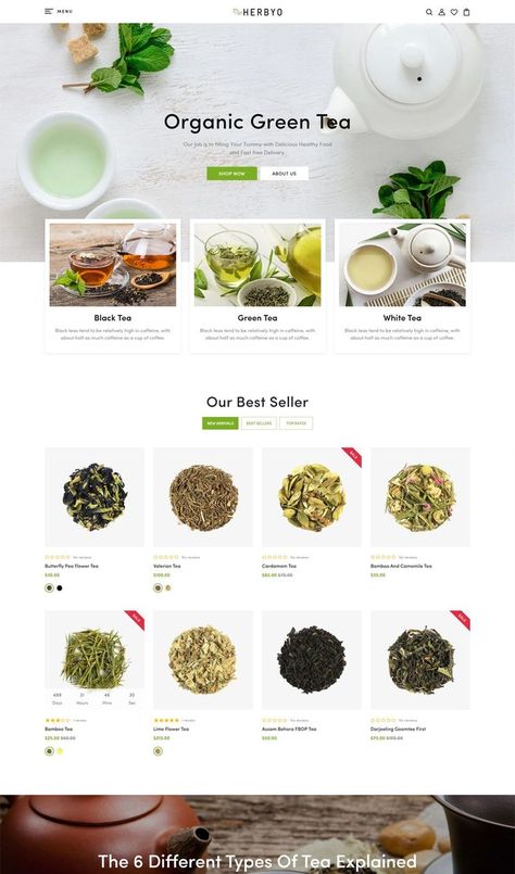 Organic Tea Store Shopify Theme Product Website Design, Organic Tea Brands, Tea Store Design, Webpage Design Layout, Ux Design Portfolio, Nutrition Website, Tea Website, Ux Design Process, Herb Shop