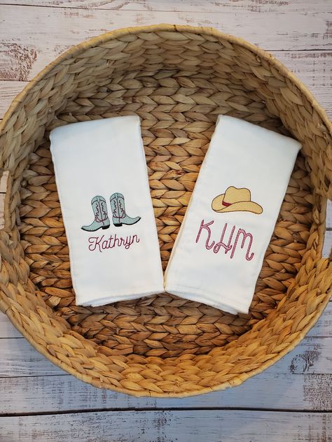 Rodeo Cowgirl, Sweet Baby Girl, Cowgirl Hat, Burp Cloth Set, Cowgirl Hats, Monogram Design, Burp Cloth, Custom Baby, Burp Cloths