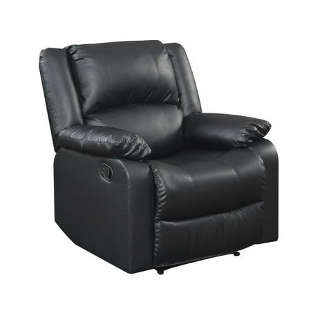 The Relax-a-Lounger Warren Standard Pushback Manual Recliner in Black Fabric is a single seat recliner made for full body support providing a weightless feel and total relaxation. Featuring solid structure, Dream Coils and fine stitched tufted Black faux leather, this great recliner is very durable and easy to clean. Its manual pull handle gives a smooth, quiet and effortless recline as you sit back and relax in style and ultimate comfort. The Warren Recliner is fitted with a padded cushion and Black Leather Recliner, Body Support, Leather Recliner, Sit Back And Relax, Pull Handle, Relaxed Style, Coils, Black Faux Leather, Black Fabric