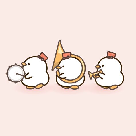 welcome to the duck parade 🐤 did you know it is surprisingly difficult to draw a duck playing a sousaphone? #art #drawing #digitalart #kawaii #kawaiiaesthetic #kawaiiart #cuteart #duck #ducks #marchingband Ducks In A Row Drawing, Sousaphone Art, Parade Drawing, Cute Duck Illustration, Duck Collage, Duck Things, Draw A Duck, Duck Character, 2 Ducks