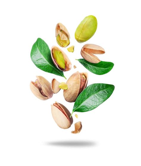 Crushed pistachios with leaves in the air close up isolated on a white background stock images Crushed Pistachios, Vector Girl, Package Design, Pistachio, Nuts, Close Up, White Background, Photo Image, Stock Images