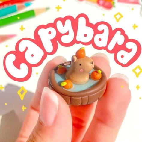 Capybara Out Of Clay, Cute Kawaii Clay Ideas, Cute Clay Crafts Kawaii, Kawaii Air Dry Clay Ideas, Stardew Valley Polymer Clay, Capybara Clay Art, Clay Characters Easy, What To Do With Clay, Clay Capybara