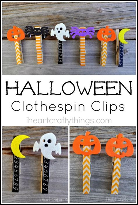 Make cute Halloween Clothespin Clips for decorations or to hang up your kids Halloween crafts. Kids Halloween Crafts, Clothespin Puppets, Halloween Clothespin, Christmas Clothespins, October Crafts, Halloween Classroom, Clothing Crafts, Adornos Halloween, Easy Halloween Crafts