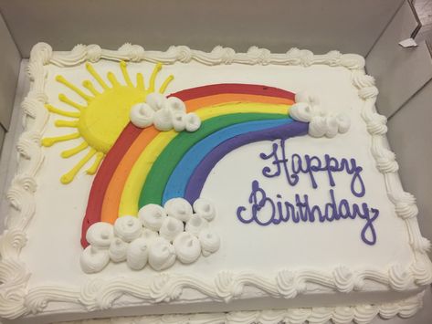 Rainbow Decorated Cake Birthday, Rainbow Sheet Cake Ideas, Simple Pastel Rainbow Cake, Pastel Rainbow Sheet Cake Birthday, Rainbow Sheet Cake, Unicorn Rainbow Sheet Cake, 65th Birthday Party Ideas, Costco Cake, Buttercream Birthday Cake