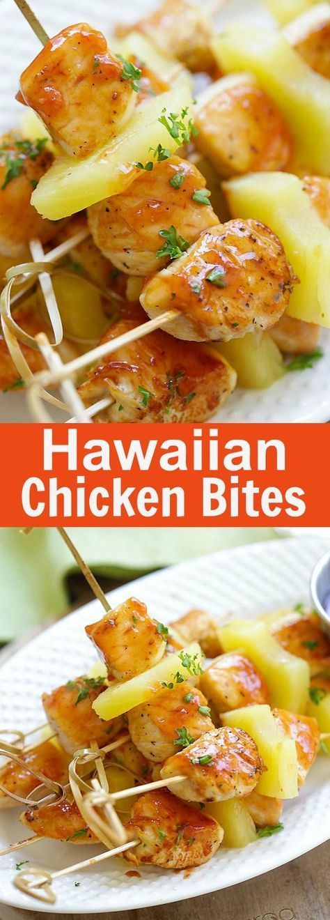 Hawaiian Bbq Sauce, Calories Food, Hawaiian Bbq, Amazing Chicken, Fingerfood Party, Hawaiian Chicken, Hawaiian Food, Chicken Bites, Chicken Skewers