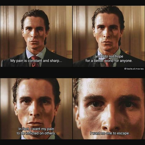 Christian Bale as Patrick Bateman • American Psycho (2000) You Can Always Be Thinner Look Better Patrick Bateman, I Am Simply Not There Patrick Bateman, American Physco Quotes, American Physco Aesthetic, Christian Bale American Physco, Patrick Bateman Quotes, Patrick Bateman Memes, Patrick Bateman Meme, American Physco