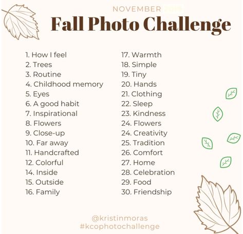 Fall Photo Challenge, Photography Challenges, Crochet Challenge, October Daily, Contest Ideas, Falling Slowly, Autumn Crochet, Photo Challenges, Photo A Day Challenge