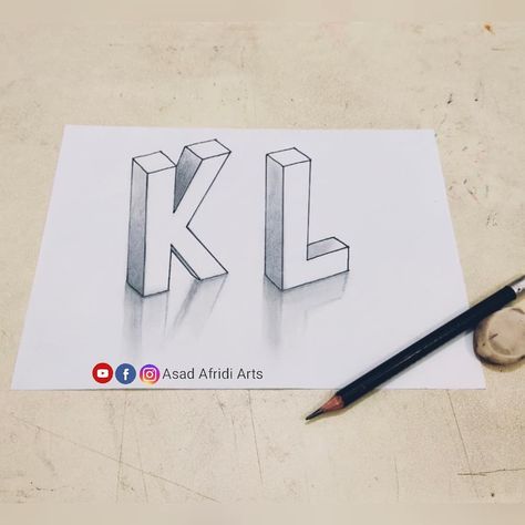 Illusion Letters, Perspective Lettering, Letters K, How To Draw 3d, Text Drawing, Draw 3d, 3d Words, Alfabet Letters, Geometric Design Art